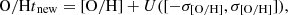 $$ \begin{aligned}[\mathrm{O/H}]_{\rm new} = [\mathrm{O/H}]+ U([-\sigma _{\rm [O/H]}, \sigma _{\rm [O/H]}]), \end{aligned} $$