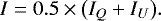 \begin{equation*} I = 0.5 \times \left(I_{Q} &#x002B; I_{U}\right)\!. \end{equation*}