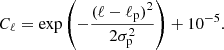 $$ \begin{aligned} C_{\ell } = \exp \left(-\frac{(\ell -\ell _{\rm p})^2}{2\sigma _{\rm p}^2}\right)+10^{-5}. \end{aligned} $$