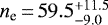 $n_{\textrm{e}}\,{=}\,59.5_{-9.0}^{&#x002B;11.5}$