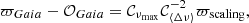 $$ \begin{aligned} \varpi _{ Gaia} - \mathcal{O} _{ Gaia}= \mathcal{C} _{\nu _{\rm max}}\mathcal{C} _{\langle \Delta \nu \rangle }^{-2} \varpi _{\rm scaling}, \end{aligned} $$