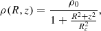 $$ \begin{aligned} \rho (R,z) = \frac{\rho _{0}}{1+\frac{R^{2}+z^{2}}{R^{2}_{c}}}, \end{aligned} $$