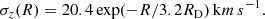 $$ \begin{aligned} \sigma _{z}(R) =20.4\exp (-R/3.2R_{\rm D})\,\mathrm km\,s^{-1} . \end{aligned} $$