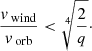 $$ \begin{aligned} \frac{{ v}_\text{ wind}}{{ v}_\text{ orb}}<\root 4 \of {\frac{2}{q}}\cdot \end{aligned} $$