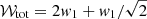 $ \mathcal{W}_{\mathrm{tot}} = 2 \mathit{w}_{1} + \mathit{w}_{1} / \sqrt{2} $