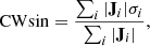 $$ \begin{aligned} \mathrm{CWsin} = \frac{\sum _{i}|\mathbf J _i|\sigma _i}{\sum _{i}|\mathbf J _i|} , \end{aligned} $$