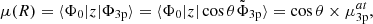 $$ \begin{aligned} \mu (R)=\langle \Phi _0|z|\Phi _{3\mathrm{p}}\rangle =\langle \Phi _0|z|\cos \theta \tilde{\Phi }_{3\mathrm{p}}\rangle =\cos \theta \times \mu ^{at}_{3\mathrm{p}} , \end{aligned} $$
