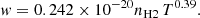 $$ \begin{aligned} { w} = 0.242 \times 10^{-20} n_{\mathrm{H2} } \, T^{0.39}. \end{aligned} $$
