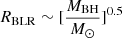 $ R_{\mathrm{BLR}} \sim [{M_{\mathrm{BH}} \over {M}_{\odot}}]^{0.5} $