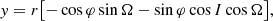 $$ \begin{aligned} y&= r \bigl [ - \cos \varphi \sin \Omega - \sin \varphi \cos I\cos \Omega \bigr ],\end{aligned} $$