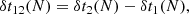 $$ \begin{aligned} \delta t_{12}(N)&= \delta t_2(N) - \delta t_1(N) , \end{aligned} $$