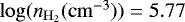 $\log (n_{\mathrm{H}_2}(\mathrm{cm}^{-3}))=5.77$