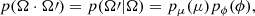 $$ \begin{aligned} p(\mathbf \Omega \cdot \mathbf \Omega \prime ) = p(\mathbf \Omega \prime |\mathbf \Omega ) = p_{\mu }(\mu ) p_{\phi }(\phi ), \end{aligned} $$