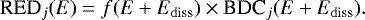 \begin{equation*} \textrm{RED}_j(E)=f(E&#x002B;E_{\textrm{diss}}) \times {\textrm{BDC}}_j(E&#x002B;E_{\textrm{diss}}).\end{equation*}