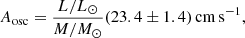 $$ \begin{aligned} A_{\rm osc} = \frac{L/L_{\odot }}{M/M_{\odot }} (23.4 \pm 1.4)\,\mathrm{cm\,s}^{-1}, \end{aligned} $$