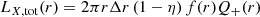 $$ \begin{aligned} L_{X,\mathrm{tot}}(r)=2\pi r\Delta r\,(1-\eta )\,f(r)Q_{+}(r) \end{aligned} $$