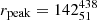 $ r_{\mathrm{peak}}=142_{51}^{438} $