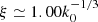 $ \xi\simeq1.00 k_0^{-1/3} $