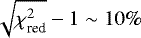 $\sqrt{\chi_{\text{red}}^2}-1 \sim10\%$