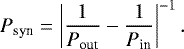 \begin{equation*} P_{\text{syn}}=\left|\frac{1}{P_{\text{out}}}-\frac{1}{P_{\text{in}}}\right|^{-1}. \end{equation*}