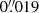 $ 0{{\overset{\prime\prime}{.}}}019 $