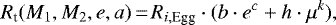 \begin{equation*}R_{\textrm{t}}(M_1,M_2,e,a)\,{=}\,R_{i,\textrm{Egg}}\cdot(b\cdot e^c&#x002B;h\cdot\mu^k), \end{equation*}
