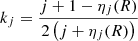 $$ \begin{aligned} k_{j} = {{j +1 - \eta _{j}(R)}\over {2\left(j+\eta _{j}(R)\right)}} \end{aligned} $$