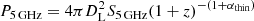 $$ \begin{aligned} P_{\rm 5\,GHz} = 4 \pi D_{\rm L}^2 S_{\rm 5\,GHz} (1+z)^{-(1+\alpha _{\rm thin})} \end{aligned} $$