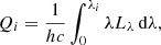 $$ \begin{aligned} Q_i = \dfrac{1}{hc} \int _0^{\lambda _i} \lambda L_{\lambda }\, \mathrm{d}\lambda , \end{aligned} $$