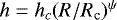 $h = h_c (R/{R_{\textrm{c}}})^{\psi}$