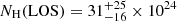 $ N_{\mathrm{H}}(\mathrm{LOS})=31_{-16}^{+25}\times{10}^{24} $