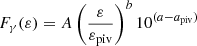 $$ \begin{aligned} F_{\gamma }(\varepsilon ) = A\left(\frac{\varepsilon }{\varepsilon _{\rm piv}}\right)^{b} 10^{(a-a_{\rm piv})} \end{aligned} $$