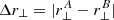$ \Delta r_{\perp} = |r_{\perp}^A - r_{\perp}^B| $