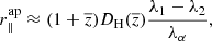 $$ \begin{aligned} r_{\parallel }^\mathrm{ap} \approx (1+\overline{z})D_{\rm H}(\overline{z}) \frac{\lambda _1-\lambda _2}{\lambda _\alpha }, \end{aligned} $$
