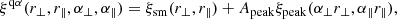 $$ \begin{aligned} \xi ^\mathrm{q\alpha }(r_{\perp },r_{\parallel },\alpha _{\perp },\alpha _{\parallel }) = \xi _{\rm sm}( r_{\perp },r_{\parallel }) + A_{\rm peak}\xi _{\rm peak} (\alpha _{\perp }r_{\perp },\alpha _{\parallel }r_{\parallel }), \end{aligned} $$