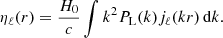$$ \begin{aligned} \eta _\ell (r)=\frac{H_{0}}{c}\int k^2P_{\rm L}(k)j_\ell (kr)\,\mathrm{d}k. \end{aligned} $$