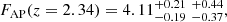$$ \begin{aligned} F_{\rm AP}(z=2.34) = 4.11_{- 0.19 }^{+ 0.21 }\;_{- 0.37 }^{+ 0.44 } , \end{aligned} $$
