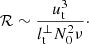 $$ \begin{aligned} \mathcal{R} \sim \frac{u_\mathrm{ t}^3}{l_\mathrm{ t}^\perp N_0^2 \nu }\cdot \end{aligned} $$