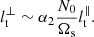 $$ \begin{aligned} l_\mathrm{ t}^\perp \sim \alpha _2 \frac{N_0}{\Omega _\mathrm{ s}} l_\mathrm{ t}^\parallel . \end{aligned} $$