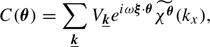 $$ \begin{aligned} C(\boldsymbol{\theta }) = \sum _{\boldsymbol{\underline{k}}} V_{\boldsymbol{\underline{k}}} e^{i \omega \boldsymbol{\xi } \cdot \boldsymbol{\theta }} \widetilde{\chi ^{\boldsymbol{\theta }}}(k_x) , \end{aligned} $$