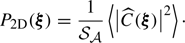 $$ \begin{aligned} P_{\rm 2D}(\boldsymbol{\xi }) = \frac{1}{\mathcal{S} _{\mathcal{A} }} \left\langle \left| \widehat{C}(\boldsymbol{\xi }) \right|^2 \right\rangle \cdot \end{aligned} $$