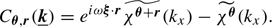 $$ \begin{aligned} C_{\boldsymbol{\theta }, \boldsymbol{r}}(\boldsymbol{\underline{k}}) = e^{i\omega \boldsymbol{\xi } \cdot \boldsymbol{r}} \widetilde{\chi ^{\boldsymbol{\theta }+\boldsymbol{r}}}(k_x) - \widetilde{\chi ^{\boldsymbol{\theta }}}(k_x). \end{aligned} $$