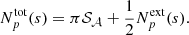 $$ \begin{aligned} N_p^\mathrm{tot}(s) = \pi \mathcal{S} _{\mathcal{A} } + \frac{1}{2} N_p^\mathrm{ext}(s). \end{aligned} $$