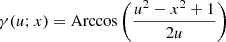 $ \gamma(u;x) = \mathrm{Arccos}\left( \frac{u^2-x^2+1}{2 u} \right) $