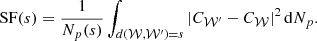 $$ \begin{aligned} \mathrm{SF}(s) = \frac{1}{N_p(s)} \int _{d(\mathcal{W} ,\mathcal{W} ^{\prime })=s} \left| C_{\mathcal{W} ^{\prime }} - C_{\mathcal{W} } \right|^2 \mathrm{d} N_p. \end{aligned} $$