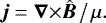 \begin{equation*}\bm{j} = {{\bm{\nabla}}\times} \hat{\bm{B}}\,\big/\,\mu .\end{equation*}