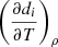 $ \left(\frac{\partial d_{i}}{\partial T}\right)_{\rho} $