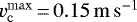 $v_{\mathrm{c}}^{\mathrm{max}}\,{=}\,0.15\,\mathrm{m}\,\mathrm{s}^{-1}$