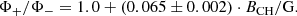 $$ \begin{aligned} \Phi _+ / \Phi _- = 1.0 + (0.065 \pm 0.002) \cdot B_\mathrm{CH} / \mathrm{G}. \end{aligned} $$