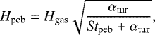 \begin{equation*}H_{\textrm{peb}}=H_{\textrm{gas}}\sqrt{ \frac{\alpha_{\textrm{tur}}} {\textit{St}_{\textrm{peb}} &#x002B; \alpha_{\textrm{tur}}}}, \end{equation*}